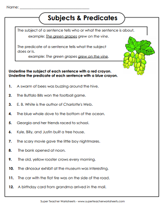 predicate worksheet 2nd grade