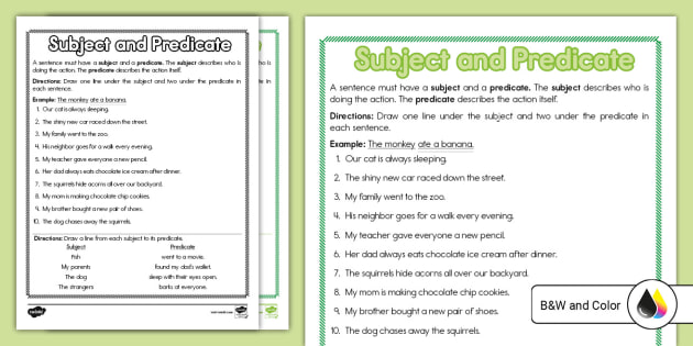 Second Grade Subject and Predicate Activity (teacher made)