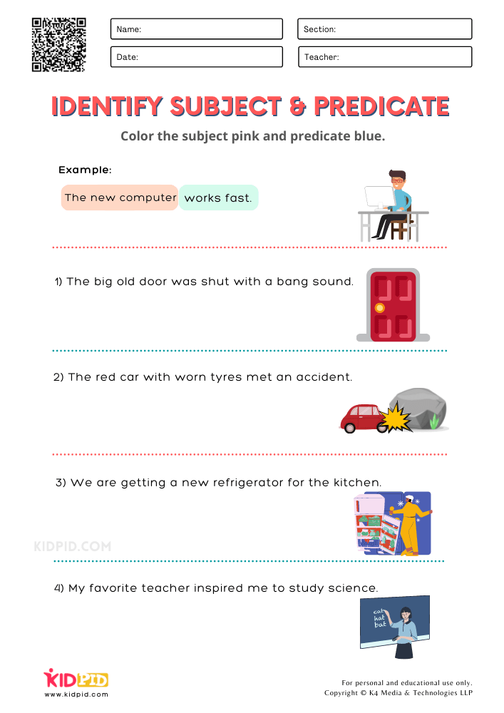 Identify Subject and Predicate Free Printable Worksheets for Grade ...
