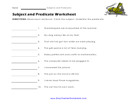 Subject and Predicate Worksheets