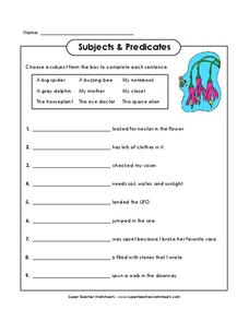 predicate worksheet 2nd grade