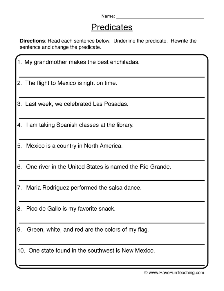 Writing New Predicates Worksheet  