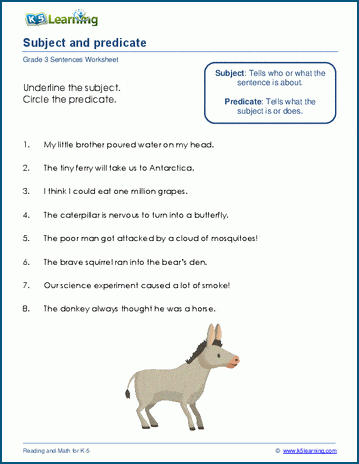 Identify subjects and predicates worksheets | Worsheets library