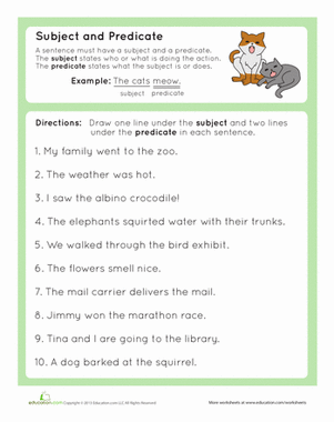 Complete Subject and Complete Predicate | Worksheet 