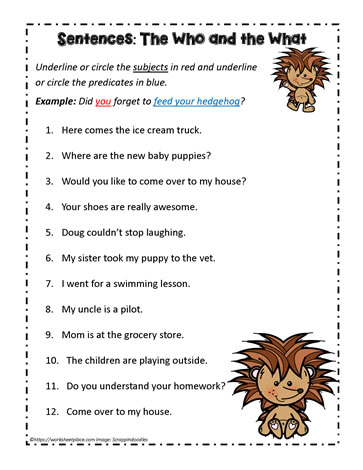 Subjects and Predicates Worksheets