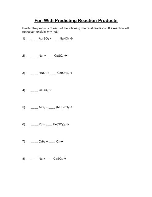 predicting products worksheet with answers