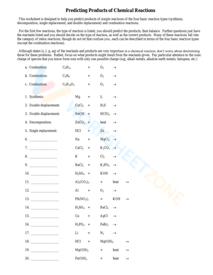 Grade 11 Predicting Products Of Chemical Reactions Worksheets 2024