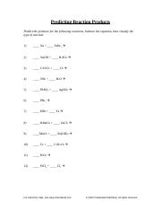 Predicting Reaction Products Worksheet Key.doc - Predicting ...
