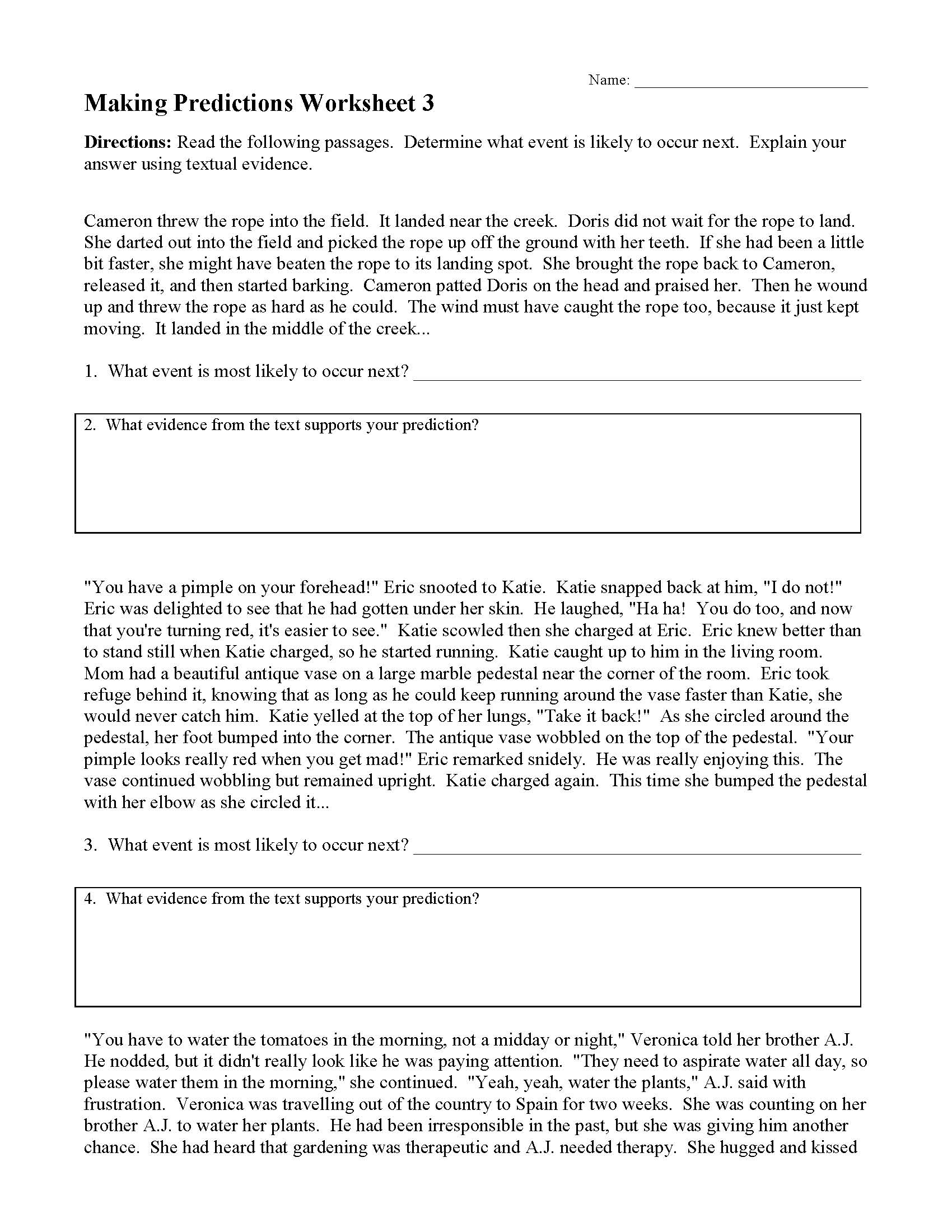 Making Predictions Worksheet 3 | Reading Activity