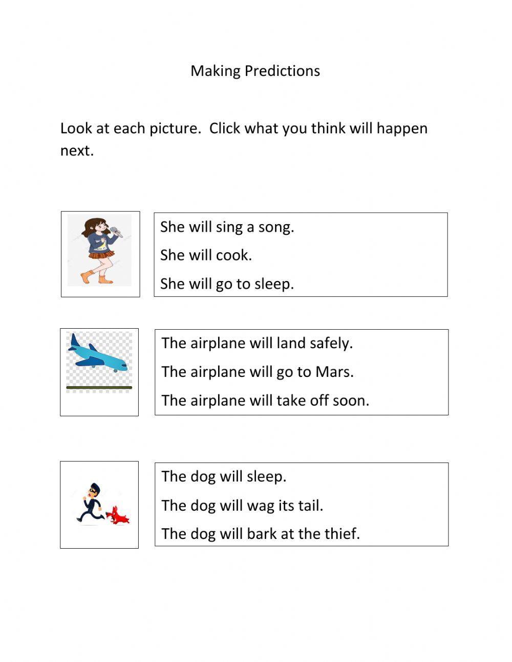Making Predictions online worksheet for k-Grade 1 | Live Worksheets ...