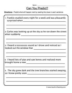 predictions worksheet 1st grade