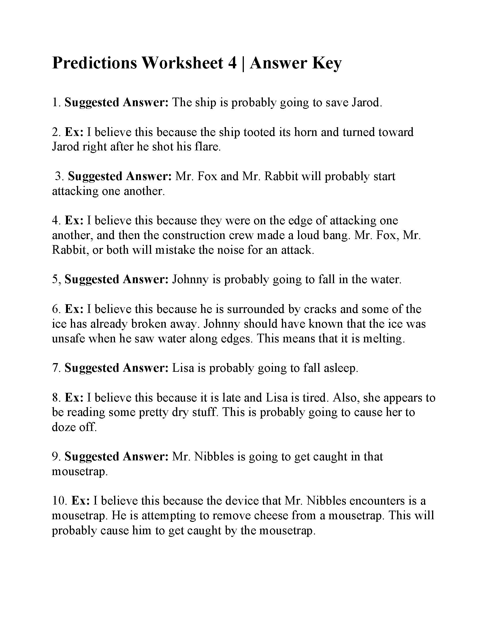 Making Predictions Worksheet 4 | Reading Activity