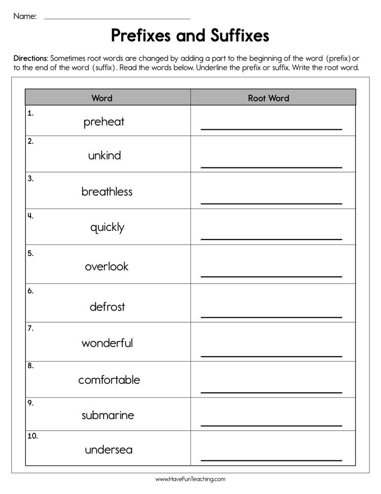prefix and root word worksheet