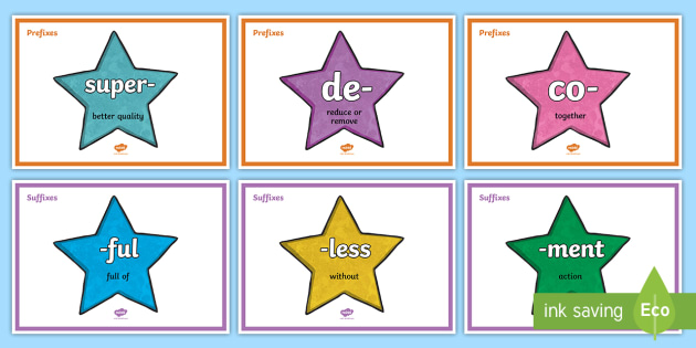 Prefix and Suffix Stars Display Posters - (teacher made)