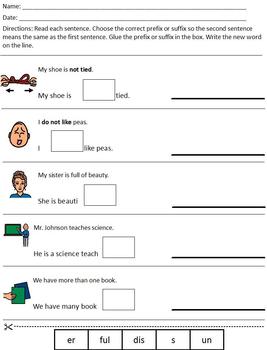 prefix and suffix worksheet middle school