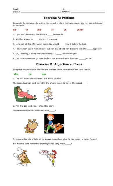 Prefixes and suffixes worksheet | PDF