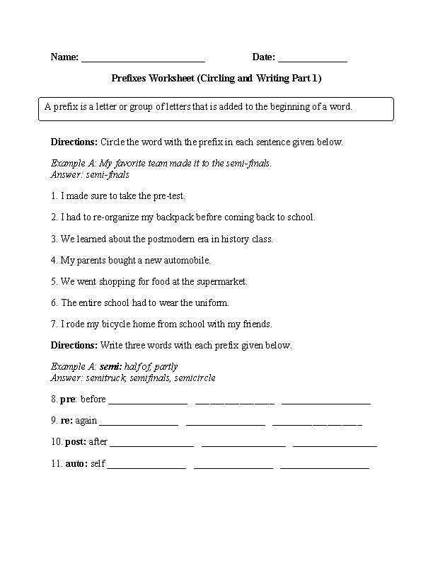 prefix and suffix worksheet with answers