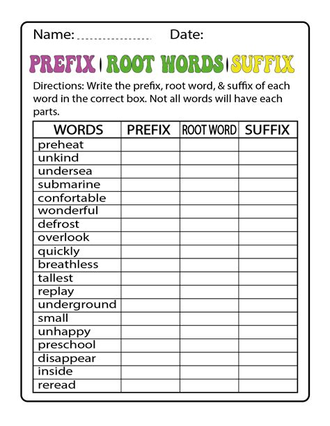 Root Word Prefix Suffix Worksheet