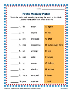 Prefix Meaning Match | 2nd and 3rd Grade Prefix Worksheets