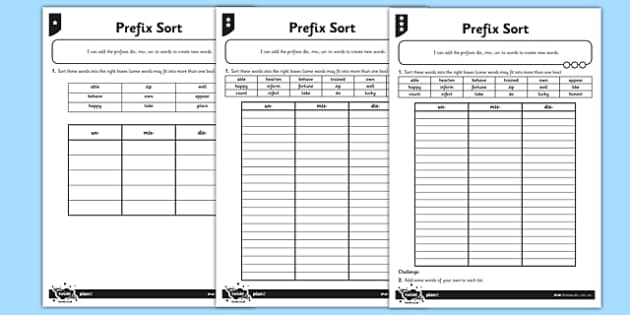 Prefix Worksheets