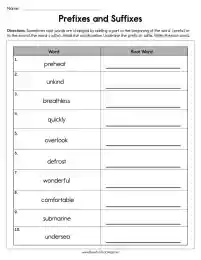 Prefixes and Suffixes Root Words Worksheet by Teach Simple