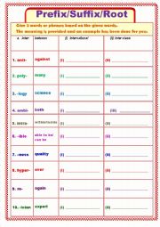 Prefix/Suffix Worksheet - ESL worksheet by gumby59