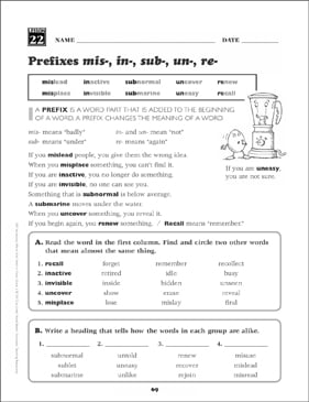 Prefixes (mis-, in-, sub-, un-, re-): 3rd Grade Vocabulary ...