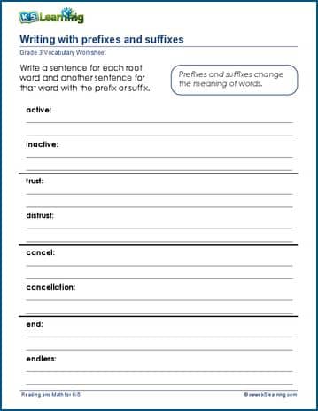 Writing with prefixes and suffixes worksheets | Worsheets library