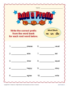 prefix worksheet 3rd grade