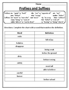 Root Words, Prefixes and Suffixes Worksheets Prefixes and Suffixes ...