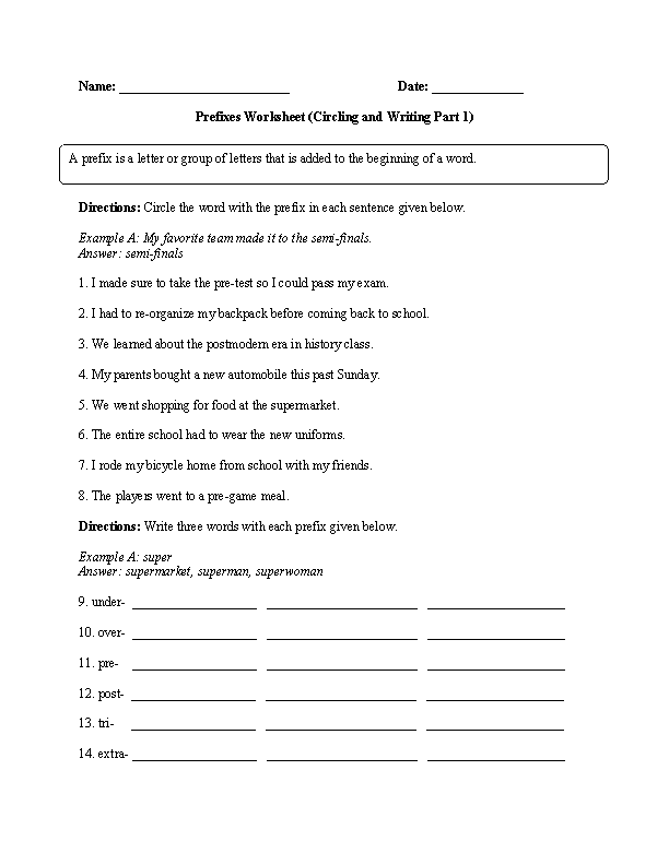 worksheets library | Prefixes Worksheets