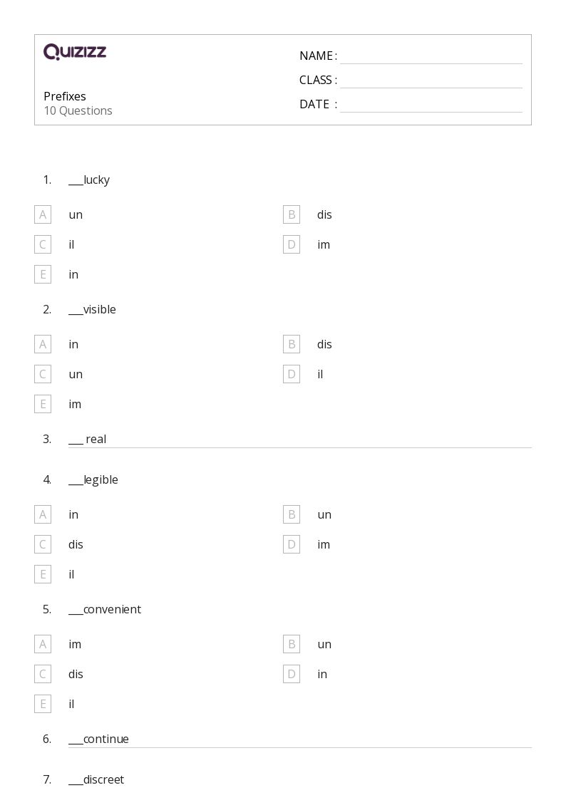 50+ Prefixes worksheets for 8th Class on Quizizz | Free &  Printable
