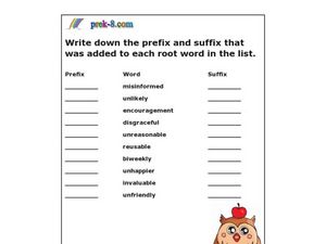 Prefixes, Suffixes, and Root Words Worksheet for 4th Grade ...