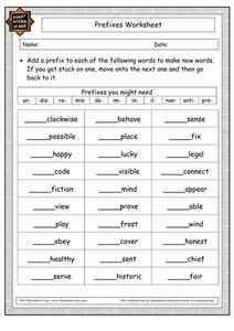 Prefixes Worksheet Worksheet for 1st - 2nd Grade | Lesson Planet