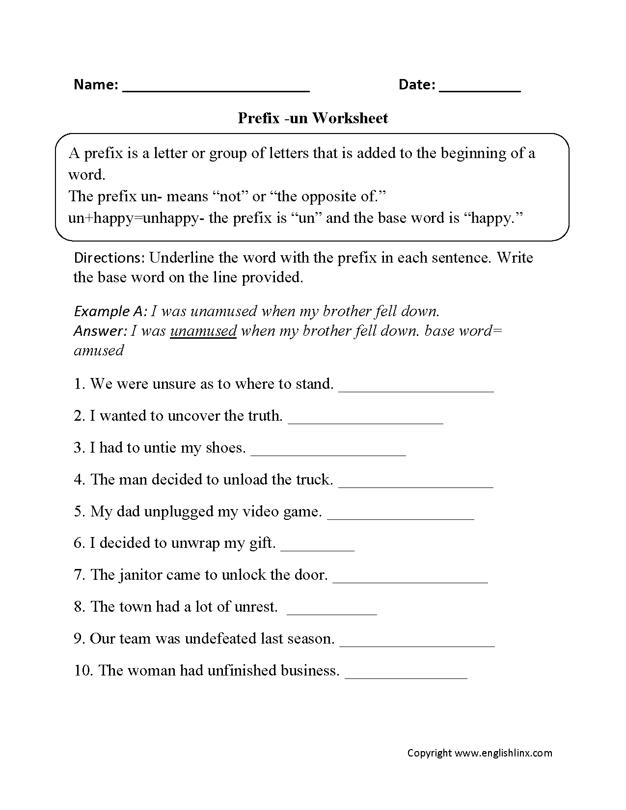 prefixes 3rd grade spelling worksheet