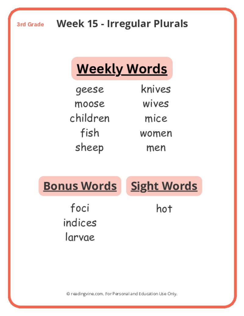 3rd Grade Spelling Words - Free, Printable 36 Week List