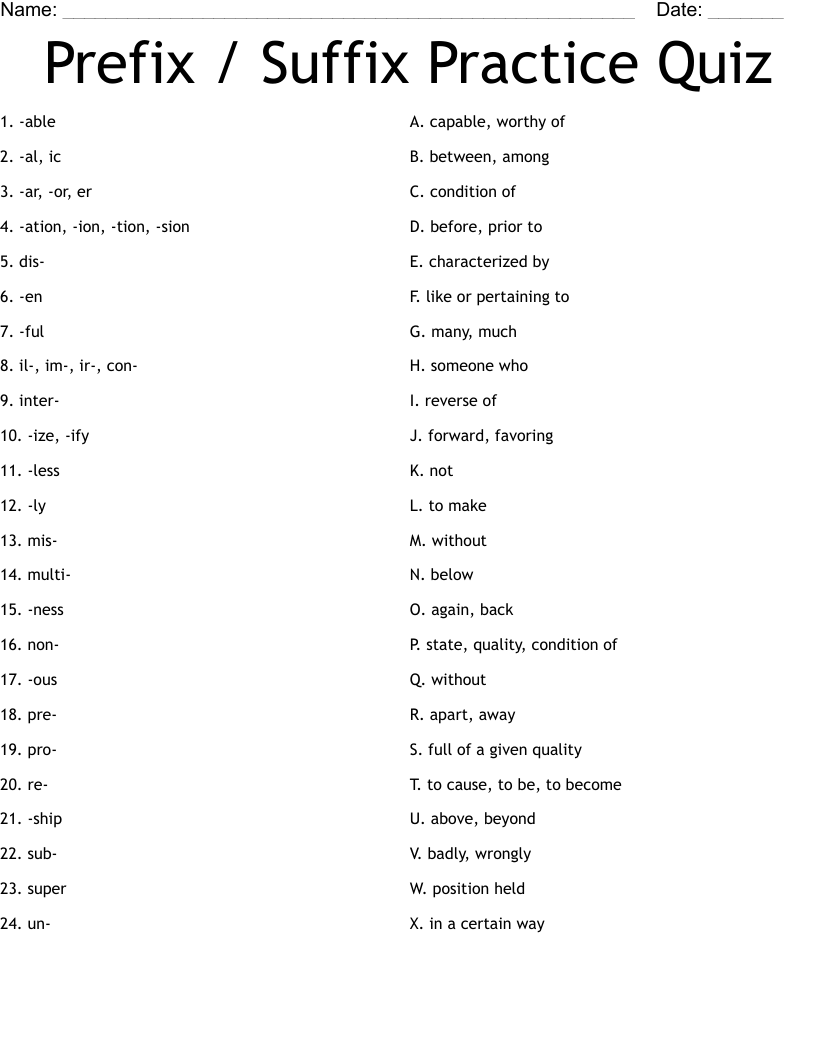 prefixes and suffixes worksheet pdf