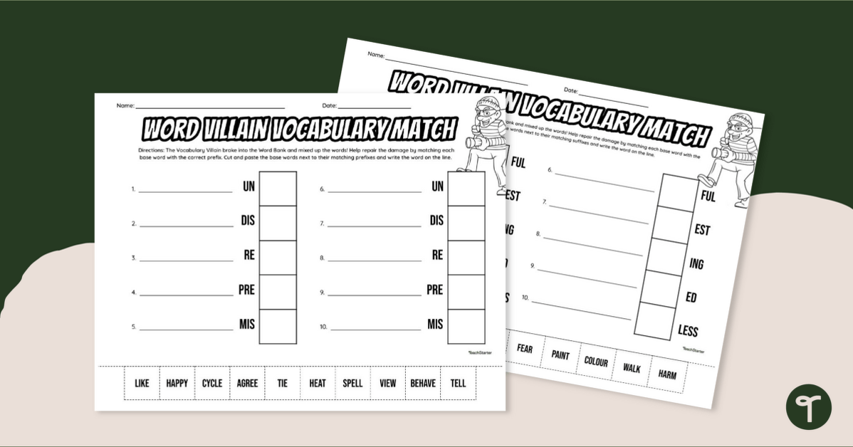 Word Villain - Prefix and Suffix Worksheets | Teach Starter