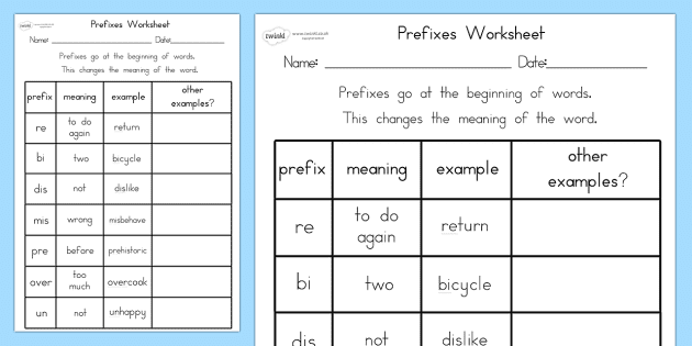 FREE! - Prefixes Worksheet (teacher made) - Twinkl