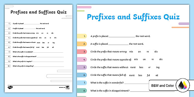Prefixes and Suffixes Quiz (teacher made) - Twinkl