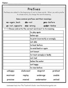 Prefixes Worksheet for 2nd - 4th Grade | Lesson Planet