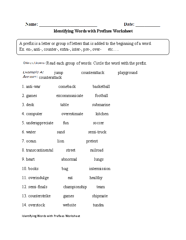 worksheets library | Prefixes Worksheets