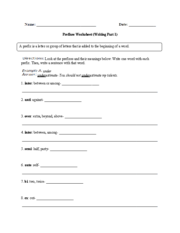 worksheets library | Prefixes Worksheets