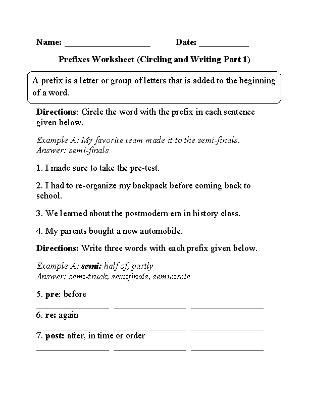 worksheets library | Prefixes Worksheets