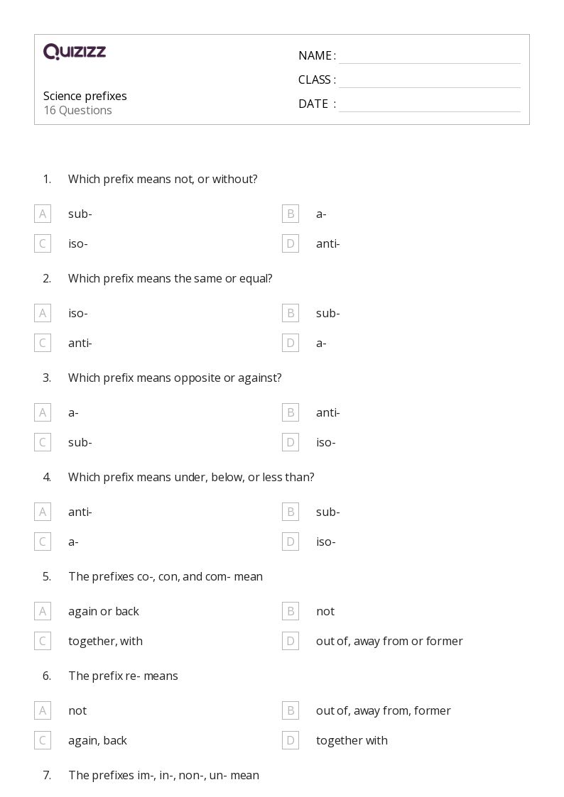 50+ Prefixes worksheets for 6th Grade on Quizizz | Free &  Printable