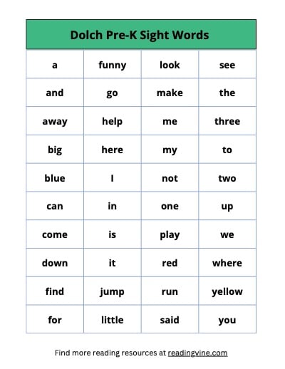 prek sight word worksheet