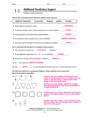 prentice hall algebra 2 worksheet answers
