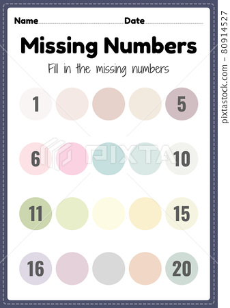 Missing numbers worksheet, math printable sheet... - Stock ...
