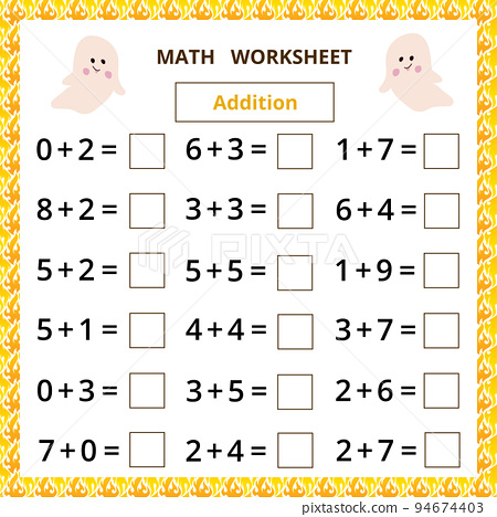Math worksheet.Addition.Educational card with... - Stock ...