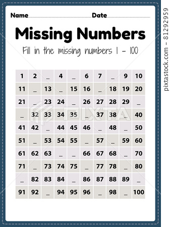 Maths worksheet for nursery, missing numbers 1... - Stock ...